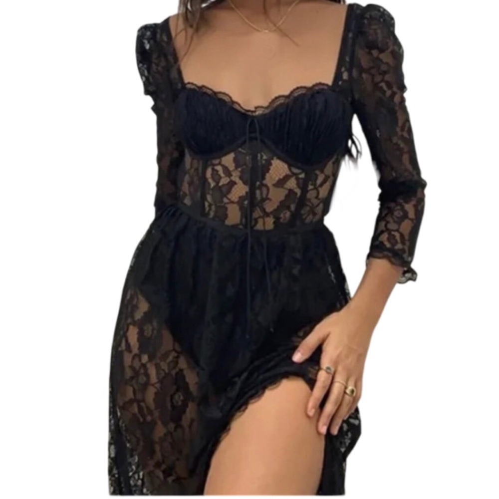 Unbranded Women’s Dark Floral Whimsigoth Mesh Maxi Dress Size M Witchy Grunge